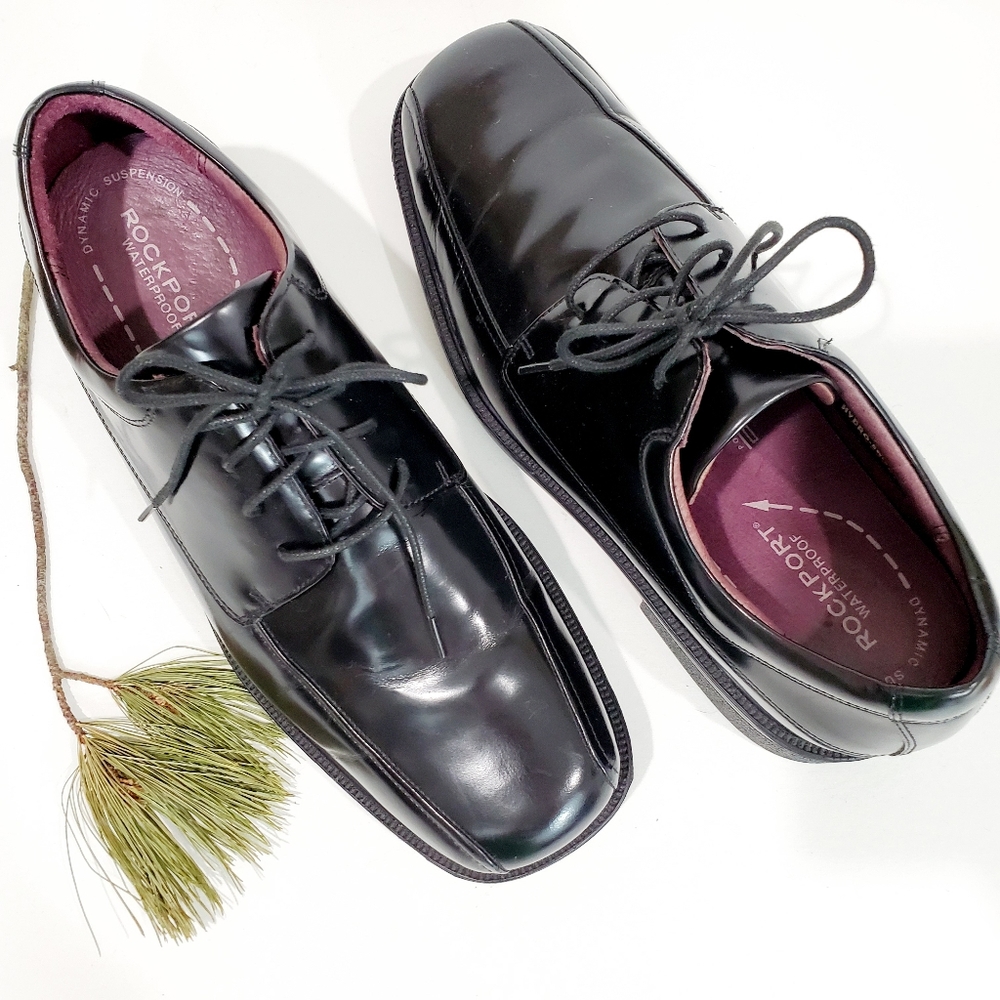 Rockport Bike Toe Oxford Black Leather Men Size 10 - Picture 2 of 13